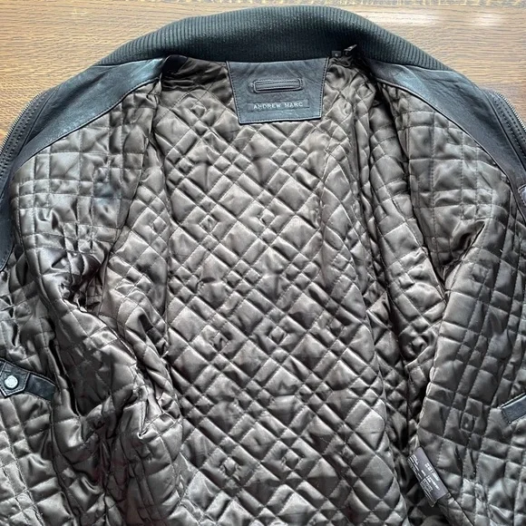 Andrew Marc Chocolate Brown Leather Moto Jacket Men’s Large Quilted Lining - Picture 4 of 13